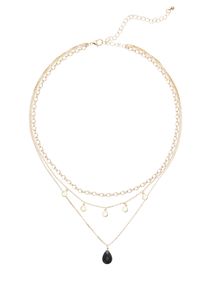 Kette mit Anh&auml;nger Lascana, Damen, Gr. Metall, gold (goldfarben), Halsketten Kette mit Anh&auml;nger, mit Natursteinanh&auml;nger, mehrreihiges Kettenset,Halskette, Halsschmuck, Topseller