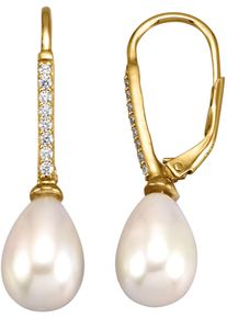 Paar Ohrh&auml;nger Firetti "Schmuck Geschenk Silber 925 Ohrschmuck Ohrringe Tropfen", gelb (gelbgoldfarben, kristallwei&szlig;, wei&szlig;, kristallwei&szlig;), Ohrringe, Damen, 8mm, Perlen Silber 925 (Sterlingsilber), Perlen, Silber 925 (Sterlingsilber), Paar Ohrh&auml;nger, mit Zirkonia (synth.) - mit S&uuml;&szlig;wasserzuchtperle