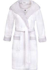 Damenbademantel Esprit "Day, ideal f&uuml;r Sauna & Spa, Hotelbademantel, Morgenmantel" Gr. XL, wei&szlig;, L:97cm, Microfaser-Webfrottier, Hausm&auml;ntel, Damenbademantel, mit Kapuze, gestreiften Akzenten & Logostickerei, kurz