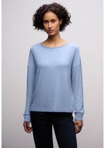 Langarmshirt Street One, Damen, Gr. 42, frosted blau meliert, Jersey, Obermaterial: 80% Viskose, 15% Polyester, 5% Elasthan, meliert, regular fit normal, U-Boot-Ausschnitt, Rippb&uuml;ndchen, Shirts Langarmshirt, mit Glitzerdetails