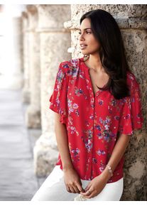 Druckbluse Inspirationen, Damen, Gr. 54, rot (erdbeere, gemustert), 100% Viskose, gebl&uuml;mt, gemustert, Rundhals, Blusen Druckbluse