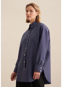 Longbluse Seidensticker "Schwarze Rose", Damen, Gr. M38, blau (marine), 89% Viskose, 11% Polyester, gestreift, oversize, ohne Ausschnitt, Blusen Longbluse, 1/1 Kragen Streifen