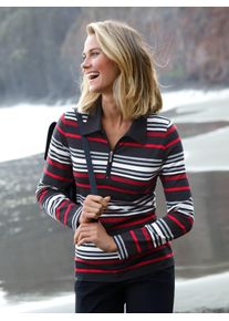 Poloshirt Casual Looks "Shirt", Damen, Gr. 40, rot (rot, schwarz, geringelt), 50% Baumwolle, 50% Modal, gemustert, gestreift, ohne Ausschnitt, Shirts Poloshirt