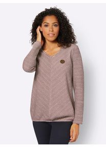 Langarmshirt Casual Looks "Shirt", Damen, Gr. 36, rot (dunkelrot, ecru, gemustert), 60% Viskose, 40% Baumwolle, gemustert, gestreift, mehrfarbig, V-Ausschnitt, Shirts Langarmshirt