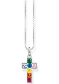 Kreuzkette Thomas Sabo "Kreuz" Gr. 45, silber (silberfarben, mehrfarbig), Halsketten, Damen, 45, Silber 925 (recycelt), Kreuzkette, mit Glas-Keramik Stein, Korund (synth.), Zirkonia (synth.)