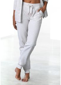 Loungehose BENCH. LOUNGEWEAR, Damen, Gr. 44/46, N-Gr, beige (beige, meliert), Jersey, Obermaterial: 90% Baumwolle, 10% Polyester, meliert, unifarben, Basic, Basic lang, Hosen Loungehose, mit aufgesetzten Taschen, Loungewear, Topseller