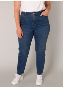 Slim-fit-Jeans Base Level Curvy, Damen, Gr. 52, L&auml;nge 32, blau (mid blau), Denim/Jeans, Obermaterial: 92% Baumwolle, 6% Polyester, 2% Elasthan, slim fit kn&ouml;chellang, Jeans Slim-fit-Jeans, in gro&szlig;en Gr&ouml;&szlig;en