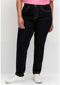 Bequeme Jeans sheego, Damen, Gr. 50, Normalgr&ouml;&szlig;en, blau (blau schwarz denim), 81% Baumwolle, 17% Polyester, 2% Elasthan, unifarben, lang, Jeans Bequeme Jeans