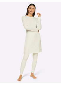 Langarmshirt feel good "Longshirt", Damen, Gr. 44/46, beige (ecru), 64% Polyester, 32% Viskose, 4% Elasthan, unifarben, Shirts Langarmshirt