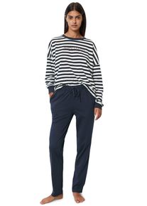 Marc O'Polo Pyjama MARC O'POLO "Mix & Match Cotton-Woven", Damen, Gr. L (40), blau (schwarz navy, wei&szlig; cotton), Jersey, Obermaterial: 100% Baumwolle, geringelt, gestreift, unifarben, figurumspielend lang, Rundhals, angeschnitten Rippb&uuml;ndchen, Homewear-Sets Pyjama, mit Logoschriftzug auf der Brust