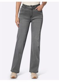 High-waist-Jeans Heine, Damen, Gr. 38, Normalgr&ouml;&szlig;en, blau (stone, grau, denim), 56% Baumwolle, 19% Polyester, 14% Lyocell, 10% Viskose, 1% Elasthan, unifarben, lang, Jeans High-waist-Jeans