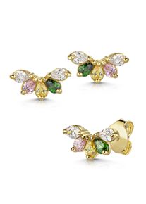 Paar Ohrstecker Firetti "Schmuck Geschenk Silber 925 Ohrschmuck Ohrringe Flower Blume", gelbgoldfarben, kristallwei&szlig;, rosa, gelb, gr&uuml;n, kristallwei&szlig;, rosa, gelb, gr&uuml;n, Ohrringe, Damen, Silber 925 (Sterlingsilber), Paar Ohrstecker, Made in Germany - mit Zirkonia (synth.)