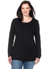 Langarmshirt sheego "Langarmshirt", Damen, Gr. 48/50, schwarz, 100% Baumwolle, unifarben, Rundhals, Shirts Langarmshirt