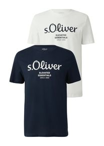 T-Shirt s.Oliver, Herren, Gr. XL, blau (wei&szlig;, navy), Jersey, Obermaterial: 100% Baumwolle, bedruckt, normal h&uuml;ftbedeckend, Rundhals, Shirts T-Shirt, mit gro&szlig;en Logo-Print, im 2er Pack
