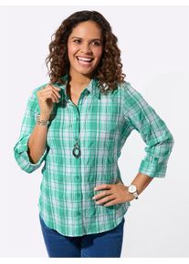 Karobluse Casual Looks, Damen, Gr. 44, smaragd, wei&szlig;, kariert, 50% Polyester, 49% Baumwolle, 1% Elasthan, gemustert, kariert, mehrfarbig, Blusen Karobluse