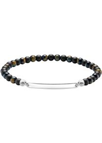 Armband Thomas Sabo "Gravierbares Armband mit Beads" Gr. 21, bunt (silberfarben, schwarz, blau, schwarz, blau), Armb&auml;nder, Damen, 21, Silber 925 (recycelt), Armband, mit Obsidian, Tigerauge