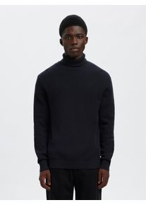Rollkragenpullover Selected "SLHDANE LS KNIT STRUCTURE ROLL NECK NOOS", Herren, Gr. XL, blau (sky captain), Strick, Obermaterial: 100% Baumwolle, unifarben, regular fit h&uuml;ftbedeckend, hoch geschlossener Ausschnitt, Rippb&uuml;ndchen, Pullover Rollkragenpullover