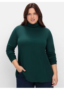 Langarmshirt sheego "Rollkragen-Shirt", Damen, Gr. 44/46, blau (tiefgr&uuml;n), 100% Baumwolle, unifarben, Shirts Langarmshirt