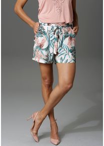 Shorts Aniston CASUAL, Damen, Gr. 36, N-Gr, wei&szlig; (wollwei&szlig;, gr&uuml;n, altrosa, braun), Web, Obermaterial: 100% Viskose, bedruckt, figurumspielend kurz, Hosen Shorts, mit tropischen Palmbl&auml;ttern bedruckt - jedes Teil ein Unikat
