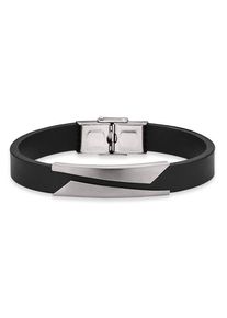 Armband Bruno Banani "Schmuck Geschenk Lederarmband" Gr. 20,5, grau (schwarz, edelstahlfarben), Armb&auml;nder, Herren, 20,5, Edelstahl Kautschuk, Edelstahl, Kautschuk, Armband