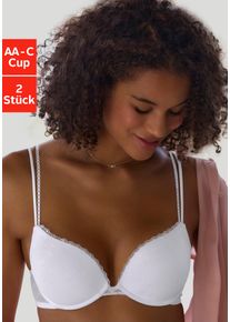 Push-up-BH Petite Fleur, Damen, Gr. 75, Cup B, schwarz-wei&szlig; (wei&szlig;, schwarz), Mesh, Obermaterial: 80% Polyamid, 20% Elasthan, BHs Push-up-BH, aus s&uuml;&szlig;em Herzchen-Mesh mit edlen Spaghettitr&auml;gern, sexy Dessous, Topseller