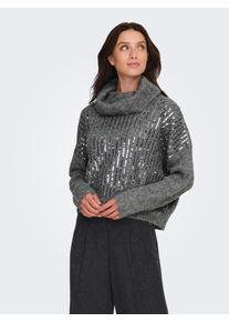 Rollkragenpullover Only "ONLMIU LS COWL NECK SEQUIN EX KNT", Damen, Gr. L, medium grau melange detail:sequins, Strick, Obermaterial: 87% Polyester, 10% Polyacryl, 3% Elasthan, Glitzermuster, meliert, normal, Rundhals, Pullover Rollkragenpullover, mit Pailletten-Details