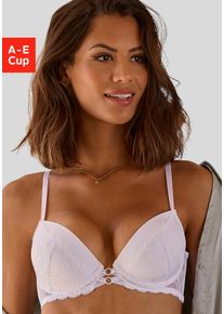 Push-up-BH Lascana, Damen, Gr. 75, Cup E, wei&szlig;, Microtouch, Obermaterial: 60% Polyamid, 35% Polyester, 5% Elasthan, BHs Push-up-BH, mit sexy B&auml;nderoptik vorn, Dessous
