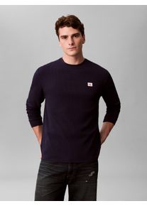 Langarmshirt Calvin Klein Jeans "LS WAFFLE BADGE CREWNK TEE", Damen, Gr. M, maritime blau, Single Jersey, Obermaterial: 60% Baumwolle, 40% Polyester, unifarben, klassisch normal, Rundhals, eingesetzt Rippb&uuml;ndchen, Shirts Langarmshirt, Mit Rundhalsausschnitt