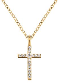 Kette mit Anh&auml;nger Engelsrufer "Kreuz", gold (gelbgoldfarben, kristallwei&szlig;), Halsketten, Damen, Silber 925 (Sterlingsilber), L: 42 B: 1,2mm, Kette mit Anh&auml;nger, mit Zirkonia (synth.), B:1,2mm