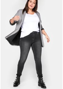 Stretch-Jeans sheego, Damen, Gr. 40, Normalgr&ouml;&szlig;en, schwarz (schwarz denim), 67% Baumwolle, 27% Polyester, 4% Viskose, 2% Elasthan, unifarben, lang, Jeans Stretch-Jeans