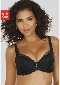 Push-up-BH Lascana, Damen, Gr. 90, Cup AA, schwarz, Spitze, Obermaterial: 88% Polyamid, 6% Elasthan, 6% Polyester, BHs Push-up-BH, mit B&uuml;gel im angesagten High-Apex-Design, sexy Dessous