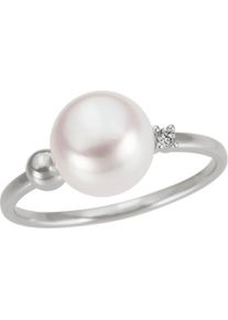 Fingerring Firetti "Schmuck Geschenk Gold 333 Damenring Goldring Kugel" Gr. 18, wei&szlig; (wei&szlig;goldfarben, wei&szlig;), Fingerringe, Damen, 18, 0,02 P2 = erkennbare Einschl&uuml;sse, Diamanten Perlen Wei&szlig;gold 333, 1,6mm, Diamanten, Perlen, Wei&szlig;gold 333, Fingerring, mit Brillant - mit S&uuml;&szlig;wasserzuchtperle