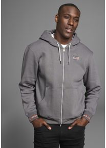 Kapuzensweatjacke DELMAO, Herren, Gr. L (52/54), grau, Sweatware, Obermaterial: 60% Baumwolle, 40% Polyester. Kapuzenfutter: 60% Baumwolle, 40% Polyester, unifarben, normal h&uuml;ftbedeckend, Rippb&uuml;ndchen, Sweatjacken Kapuzensweatjacke, mit kontrastfarbenen Rei&szlig;verschl&uuml;ssen, Topseller