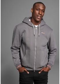 Kapuzensweatjacke DELMAO, Herren, Gr. M (48/50), grau, Sweatware, Obermaterial: 60% Baumwolle, 40% Polyester. Kapuzenfutter: 60% Baumwolle, 40% Polyester, unifarben, normal h&uuml;ftbedeckend, Rippb&uuml;ndchen, Sweatjacken Kapuzensweatjacke, mit kontrastfarbenen Rei&szlig;verschl&uuml;ssen, Topseller