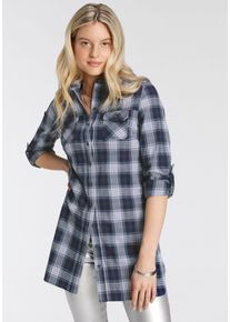 Karobluse Arizona "Karotunika", Damen, Gr. 42, blau (blau, kariert), Web, Obermaterial: 97% Baumwolle, 3% Elasthan, kariert, l&auml;ssig geschnitten lang, Krempel&auml;rmel, Blusen Karobluse, Tunika