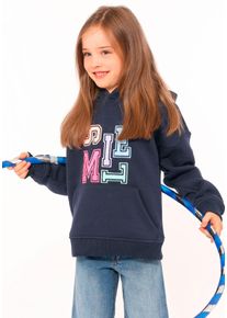 Hoodie Zwillingsherz "Smile" Kids", M&auml;dchen, Gr. 110/116, blau (marine), Sweatware, Obermaterial: 50% Baumwolle, 50% Polyester, regular fit h&uuml;ftbedeckend, ohne Ausschnitt, angesetztes B&uuml;ndchen, Sweatshirts Hoodie, mit bunten Buchstaben im verspieltem Design