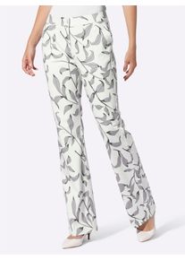 Webhose Heine, Damen, Gr. 46, Normalgr&ouml;&szlig;en, ecru, schwarz, bedruckt, 98% Baumwolle, 2% Elasthan, bedruckt, gebl&uuml;mt, gemustert, mehrfarbig, lang, Hosen Webhose