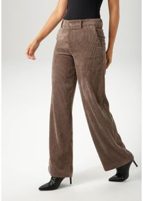 Cordhose Aniston CASUAL, Damen, Gr. 46, N-Gr, braun, Cord, Obermaterial: 88% Polyester, 10% Polyamid, 2% Elasthan, leicht gl&auml;nzend, unifarben, l&auml;ssig geschnitten lang, Hosen Cordhose, mit trendigem, weiten Bein