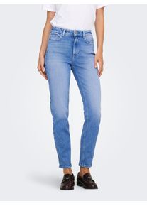 Straight-Jeans Only "ONLEMILY STRETCH HW ST AK DNM REA053NOOS", Damen, Gr. 32, L&auml;nge 32, special bright blau denim, Denim/Jeans, Obermaterial: 98% Baumwolle, 2% Elasthan, unifarben, straight fit kn&ouml;chellang, Jeans Straight-Jeans, kn&ouml;chellang, gerade Form, helle Waschung