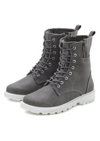 Stiefelette Lascana, Damen, Gr. 39, grau, Obermaterial: 100% Textilmaterial. Decksohle: 100% Textilmaterial. Futter: 100% Textilmaterial. Laufsohle: 100% Synthetik, unifarben, Schuhe Stiefelette, zum Schn&uuml;ren, modische Optik im Combat Look, Rei&szlig;verschluss-Boots, Topseller