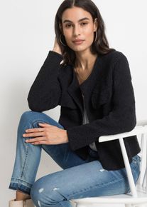 bonprix Boucl&eacute; Strickjacke, schwarz, Gr.48/50 (XL), Stylische Kurz-Strickjacke aus Boucl&eacute;garn, 81% Baumwolle