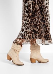 bonprix Cowboy-Boots mit Raffung, beige, Gr.41, L&auml;ssige Cowboy Stiefelette mit Raffung