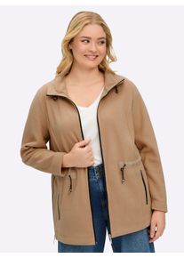 sheego Gro&szlig;e Gr&ouml;&szlig;en Fleecejacke mit Tunnelzug in der Taille, camel, Gr&ouml;&szlig;e 52 - Damen