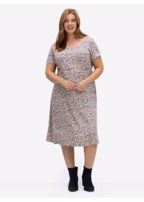 sheego Gro&szlig;e Gr&ouml;&szlig;en Jerseykleid mit R&uuml;cken-Ausschnitt, anthrazit-bedruckt, Gr&ouml;&szlig;e 54 - Damen