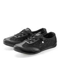 Sneaker Lascana "Freizeitschuh, Halbschuh, Slip-On-Sneaker", Damen, Gr. 44, schwarz, Obermaterial: 60% Textilmaterial, 40% Lederimitat. Decksohle: 100% Textilmaterial. Futter: 100% Textilmaterial. Laufsohle: 100% Synthetik, leicht transparent, unifarben, Basic, Schuhe Sneaker, mit modischen Spitzendetails und herausnehmbarer Innensohle VEGAN, Topseller
