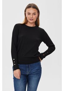 Strickpullover Freequent "FQKATIE-PULLOVER", Damen, Gr. S, schwarz, Strick, Obermaterial: 82% Viskose, 16% Polyamid, 2% Elasthan, unifarben, bequem h&uuml;ftbedeckend, Rundhals, B&uuml;ndchen, Pullover Strickpullover, mit Zierkn&ouml;pfen