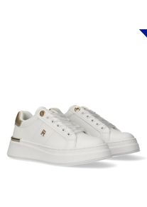Sneaker Tommy Hilfiger, M&auml;dchen, Gr. 35, wei&szlig;, metallic, Lederimitat, Schuhe Sneaker, Freizeitschuh, Halbschuh, Schn&uuml;rer mit goldfarbenen Bes&auml;tzen