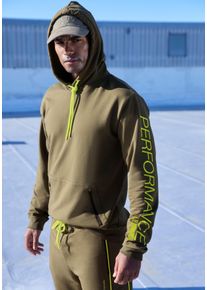 Kapuzensweatshirt, Herren, Gr. XL (56/58), khaki, Sweatware, Obermaterial: 50% Polyester, 45% Baumwolle, 5% Elasthan, LE JOGGER PERFORMANCE, kontrastfarbene Details, unifarben mit Farbeinsatz, bequem h&uuml;ftlang, Rippb&uuml;ndchen, Sweatshirts Kapuzensweatshirt, mit praktischen Rei&szlig;verschlusstaschen
