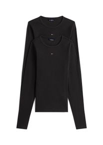 Langarmshirt Tommy Jeans "TJW 2PACK SLIM ESSENTIAL RIB LS", Damen, Gr. XS (34), schwarz (schwarz, schwarz), Single Jersey, Obermaterial: 95% Baumwolle, 5% Elasthan, Basic, slim fit h&uuml;ftlang, Rundhals, abgesteppt, Shirts Langarmshirt, in Rippoptik, mit Logostickerei