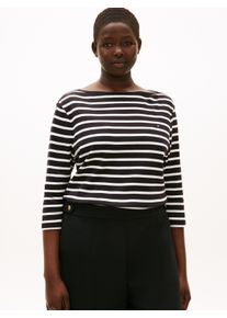 T-Shirt Tommy Hilfiger Curve "CRV SLIM CODY BOAT-NK 3/4SLV", Damen, Gr. 52, schwarz, ecru stp, Single Jersey, Obermaterial: 100% Baumwolle, gestreift, slim fit normal, U-Boot-Ausschnitt, eng abgerundeter Saum, Shirts T-Shirt, in Gro&szlig;en Gr&ouml;&szlig;en, 3/4 &Auml;rmel, Logostickerei